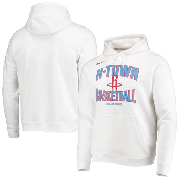 Men's Houston Rockets 2021 White City Edition Story Club Logo Pullover Hoodie - Click Image to Close